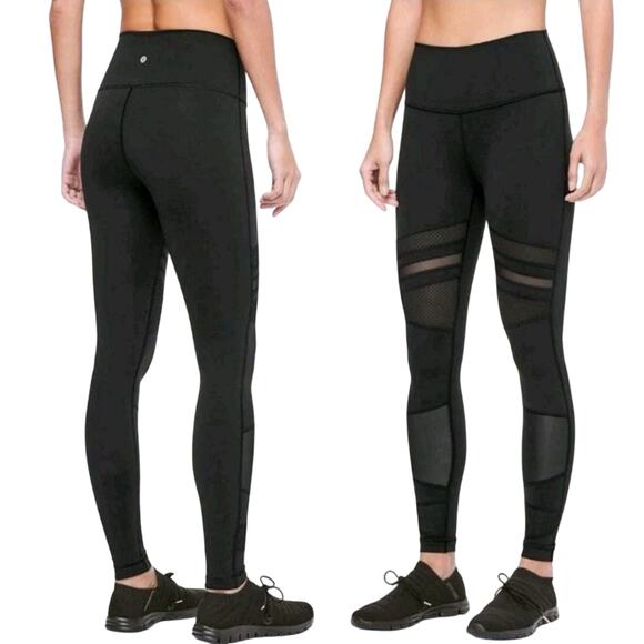 Lululemon Wunder Under High Rise Tight Leggings Mix & Mesh Black 28” Women 6 - Picture 1 of 7